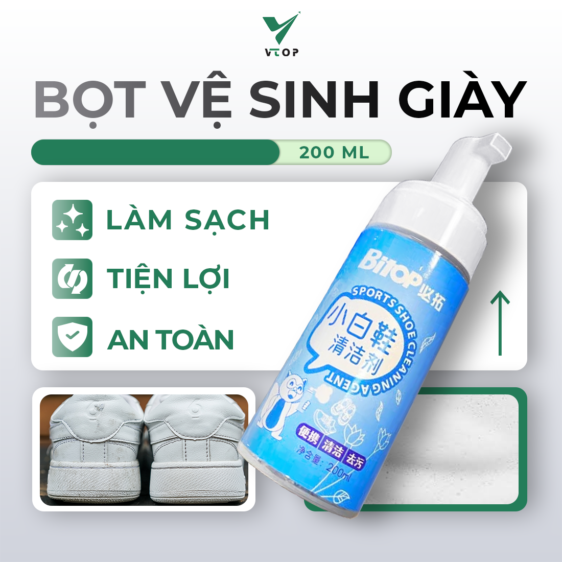 v_sinh_giayt_-_1 Chai xịt tạo bọt vệ sinh giày VTOP 200ml cao cấp - Ảnh 1
